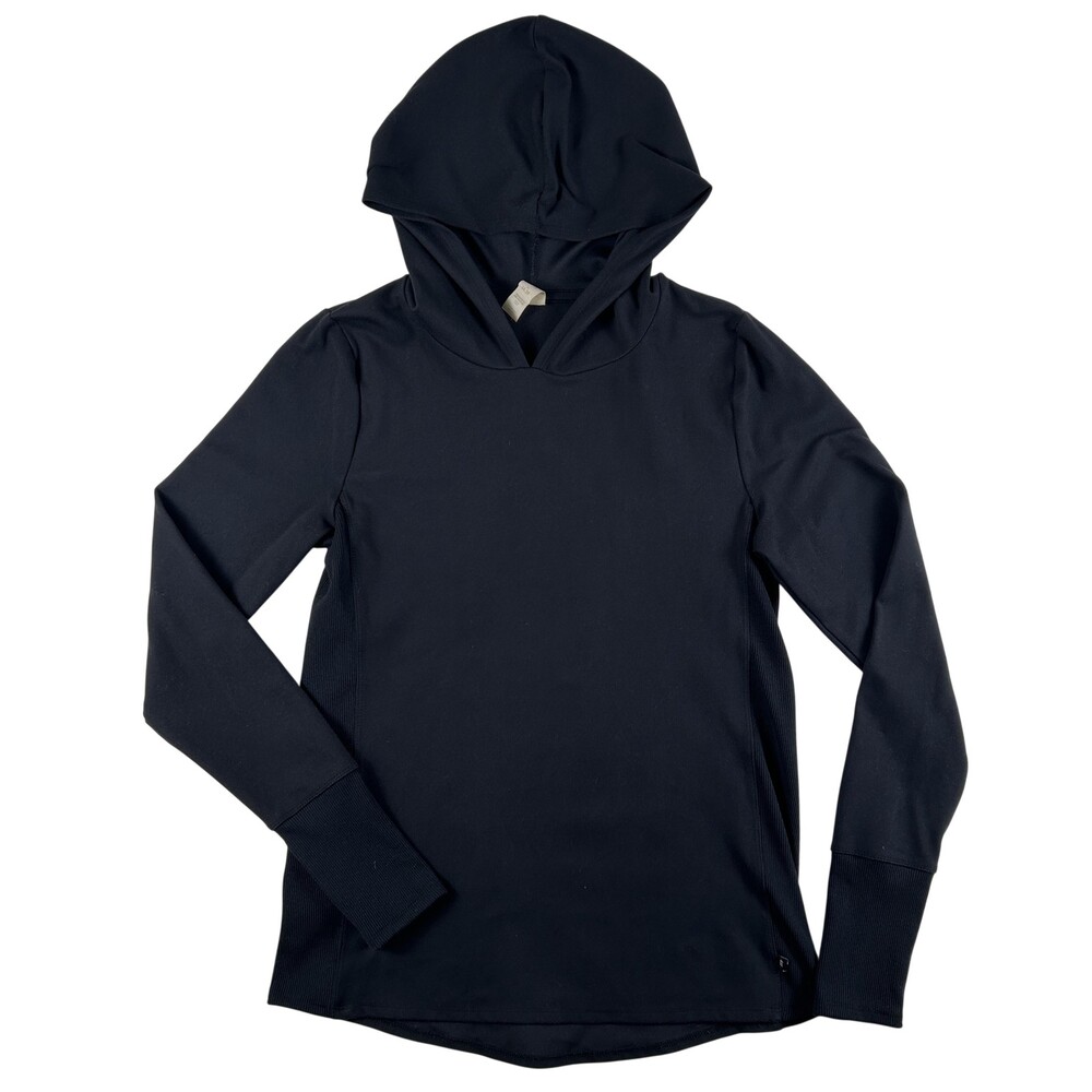 Marika Hoodie Womens Small Black Ribbed Long Sleeve Knit Pullover Top Athletic
